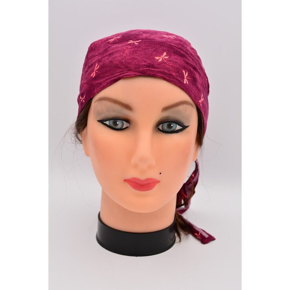 Soul Free Bandana Head Band Maroon Dragonfly Floral 100% Rayon NWT